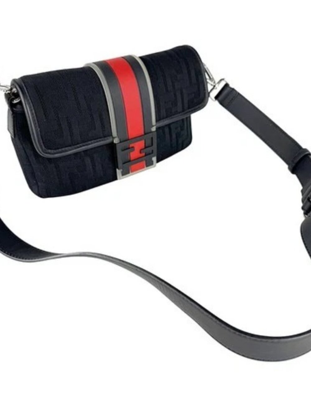 Auth FENDI Baguette Waist Bag Shoulder Bag Black/Red Fabric/Rubber - z8806 - Picture 10 of 12